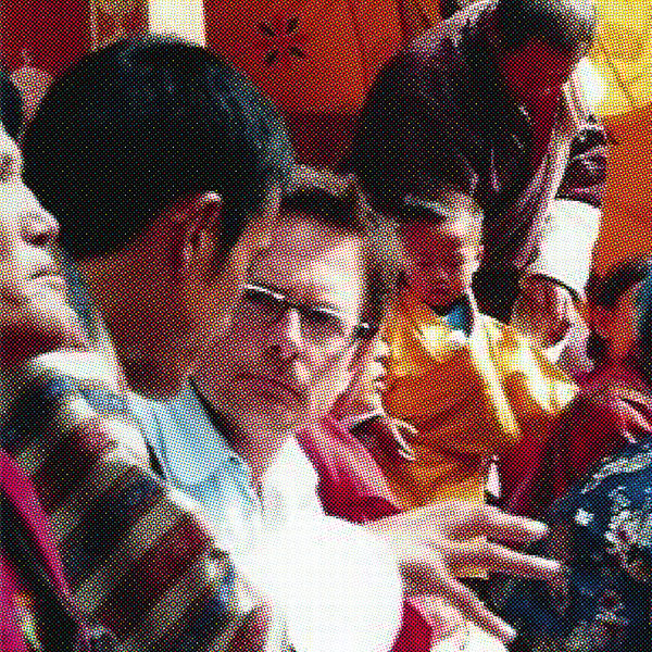 Michael joins his guide, Tshewang, at the Punakha Festival while filming an ABC Television documentary in Bhutan (2007). 