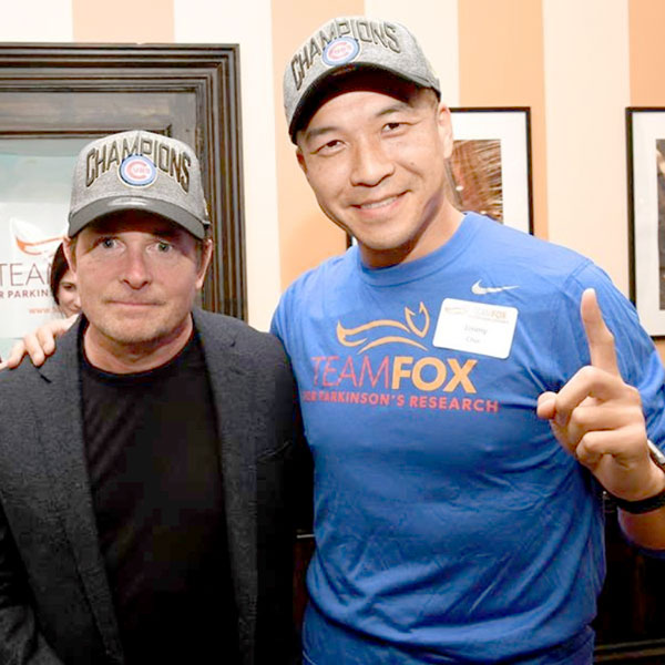 Michael and Jimmy Choi, a young-onset Parkinson’s patient who has raised $400,000 for Team Fox, the grassroots fundraising arm of The Michael J. Fox Foundation.  Jimmy was the subject of the Foundation’s gala film in 2018, produced by Michael and his partner, Foundation board member Nelle Fortenberry.