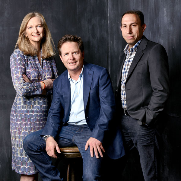 The leadership of The Michael J. Fox Foundation for Parkinson’s Research: Co-Founder and Executive Vice Chairman Debi Brooks; Founder Michael J. Fox; and CEO Todd Sherer, PhD.