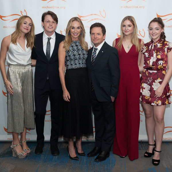Michael with his family (From the left: Aquinnah, Sam, Tracy, Schuyler and Esmé) at the 2018 Michael J. Fox Foundation gala in New York City, “A Funny Thing Happened on the Way to Cure Parkinson’s.”